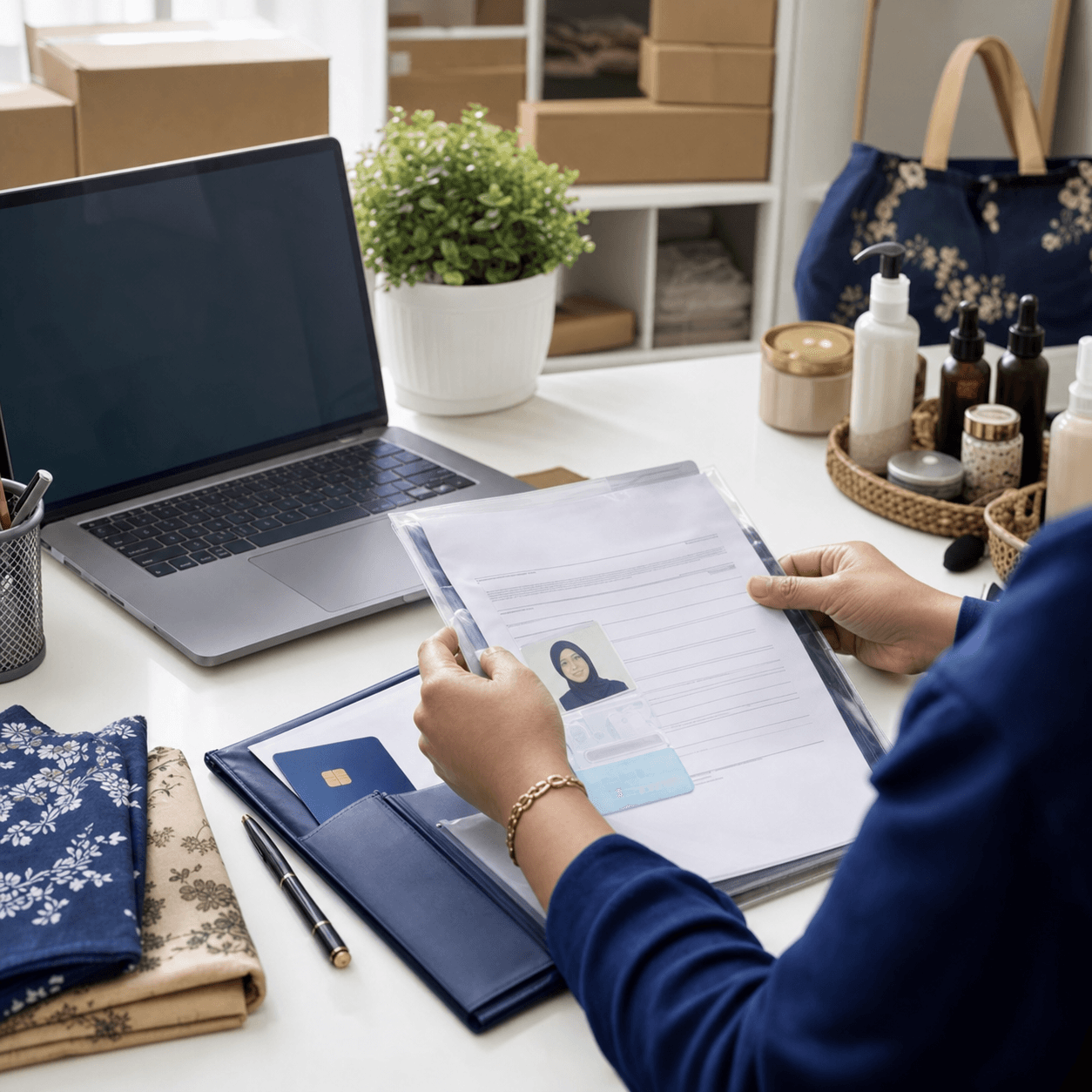 Merchant preparing business profile documents