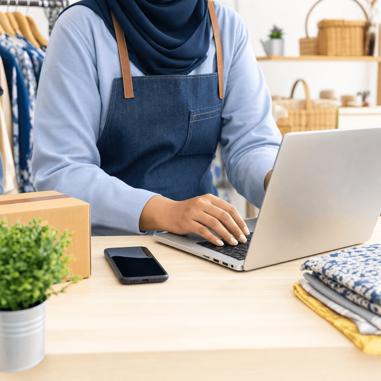 Local merchant registering on a laptop